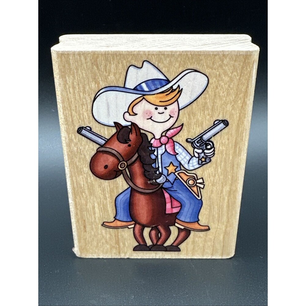 Stampabilities Little Buckaroo Rubber Stamp Cowboy Sheriff Wild west boy wood
